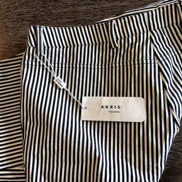 NWT Akris Punto Faye Boot-Cut Striped Denim Pants Size 6 Navy‎ & Cream Nautical - Picture 13 of 16